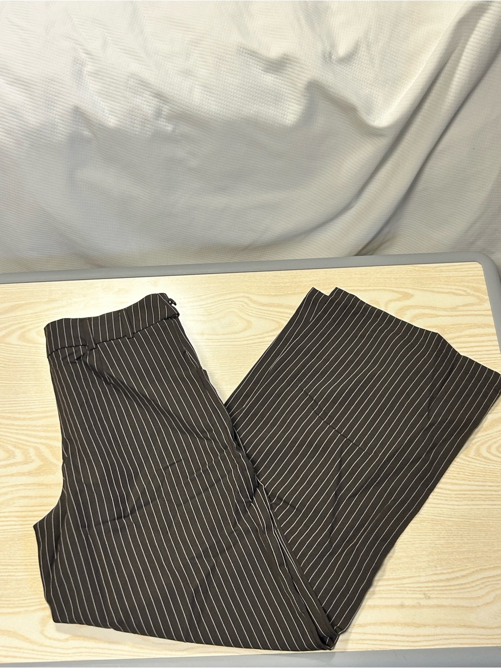 Pinstripe Wide-Leg Trousers - Brown with Cream Stripes